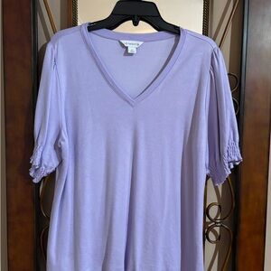 Liz Claiborne Lavender V-Neck Short Sleeve Top with Smocked Sleeves